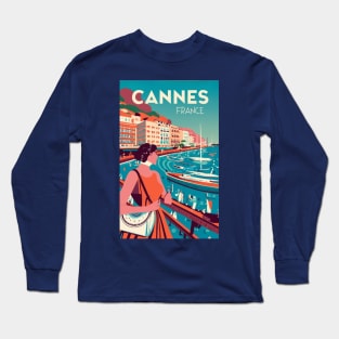 A Vintage Travel Art of Cannes - France Long Sleeve T-Shirt